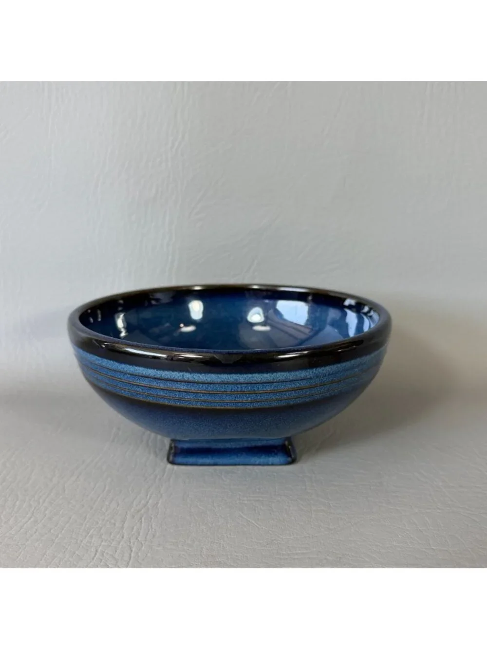 Vintage FS Cobalt Blue Ceramic Bowl Ribbed Rice Soup Cereal Studio Stoneware
